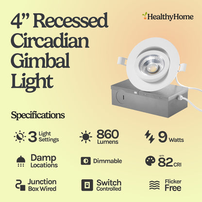 4" Slim Panel Recessed Circadian Gimbal Light